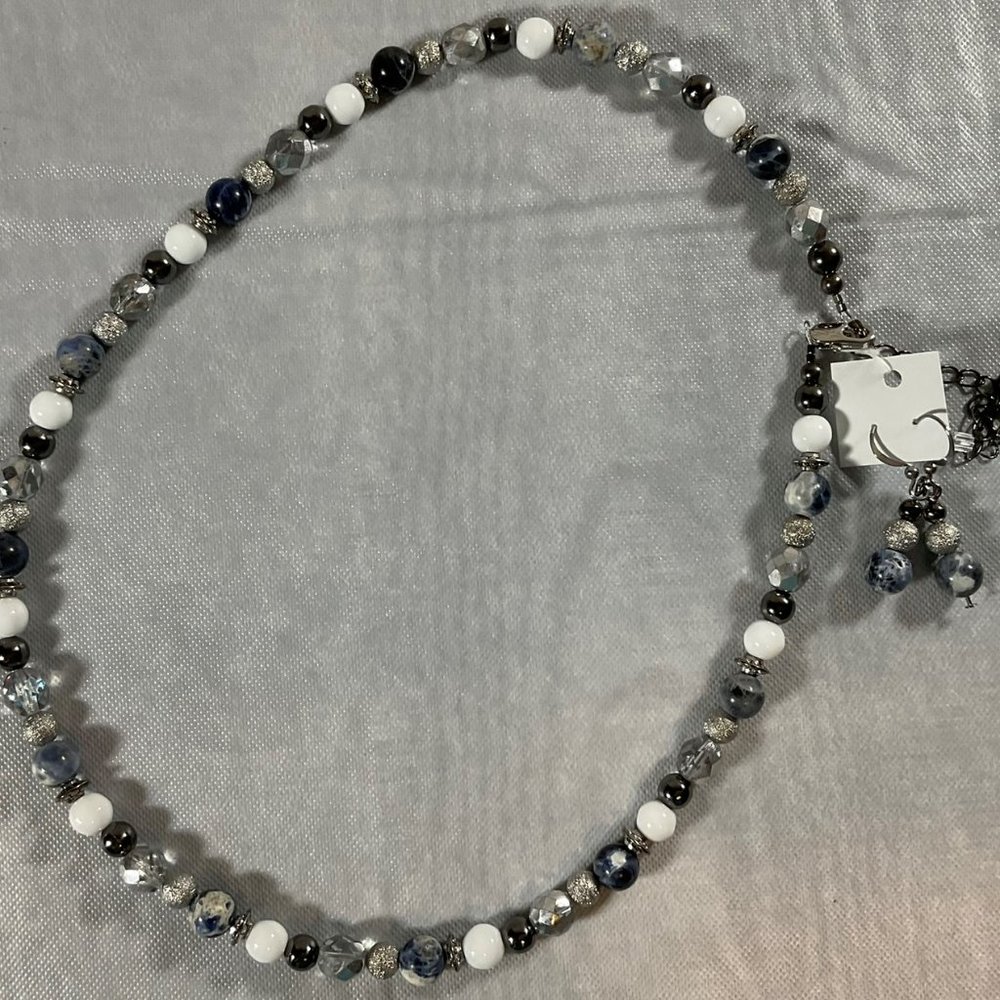 Blue/Silver/Black Bead & Gemstone Necklace & Earring Set